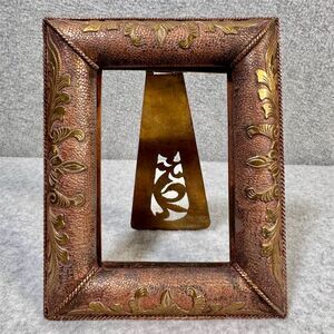 Antique Art Nouveau Ornate Floral Bronze and Copper Picture Frame Handmade
